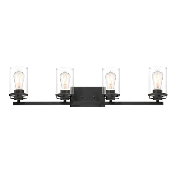 Designers Fountain Jedrek 33.75in 4-Light Black Industrial Indoor Vanity Light with Clear Glass Shades 93304-BK - main